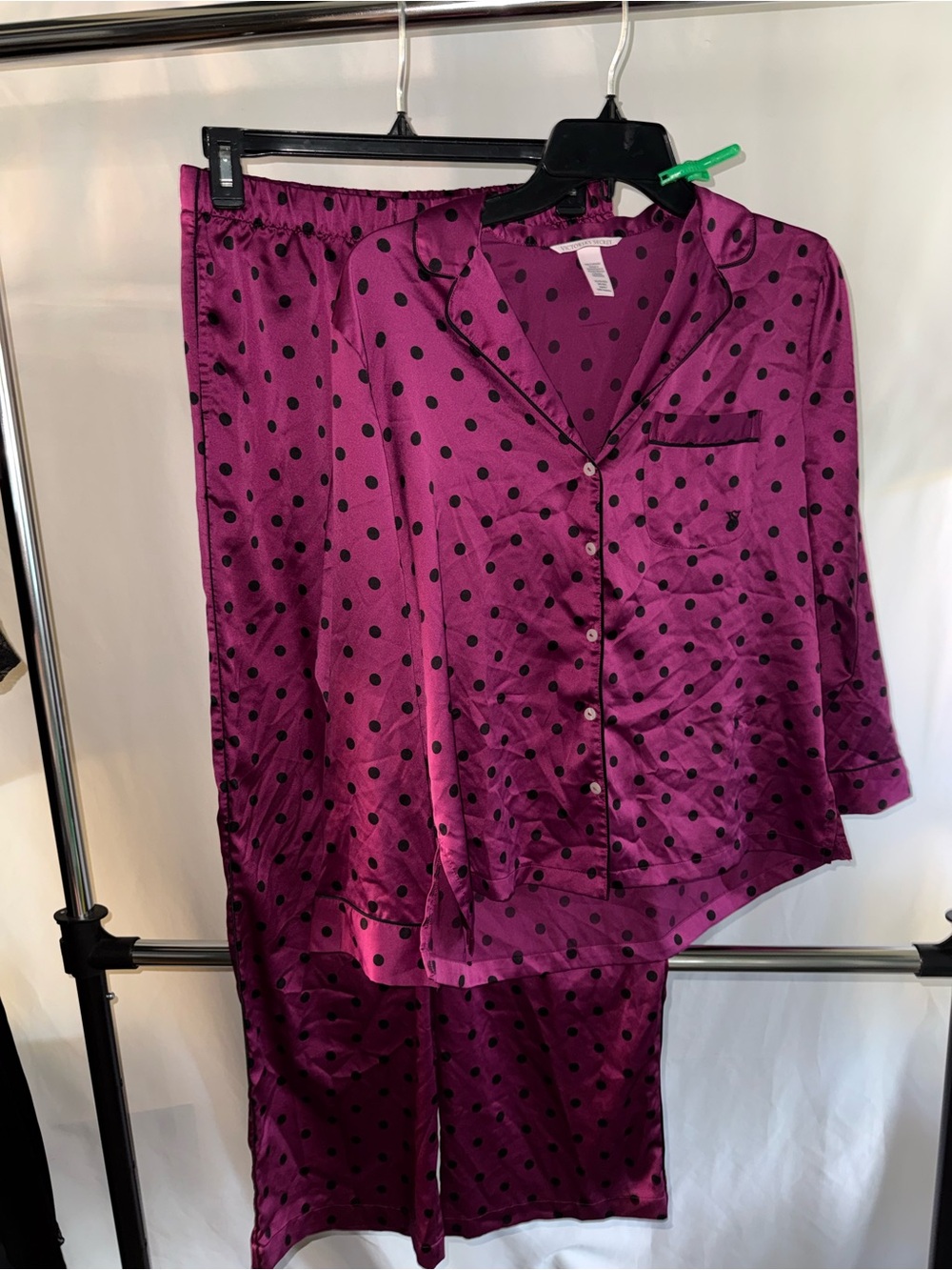 Victoria's Secret Magenta Satin Polka Dot Pajama Set